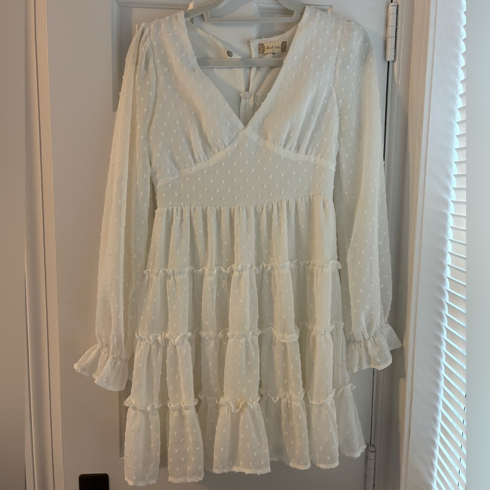 Altar'd State White/Cream Long Sleeve V-Neck Dress